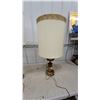 Image 2 : Brass Table Lamps (2) with Fabric Shades - Traditional Stacked Ball & Column Designs