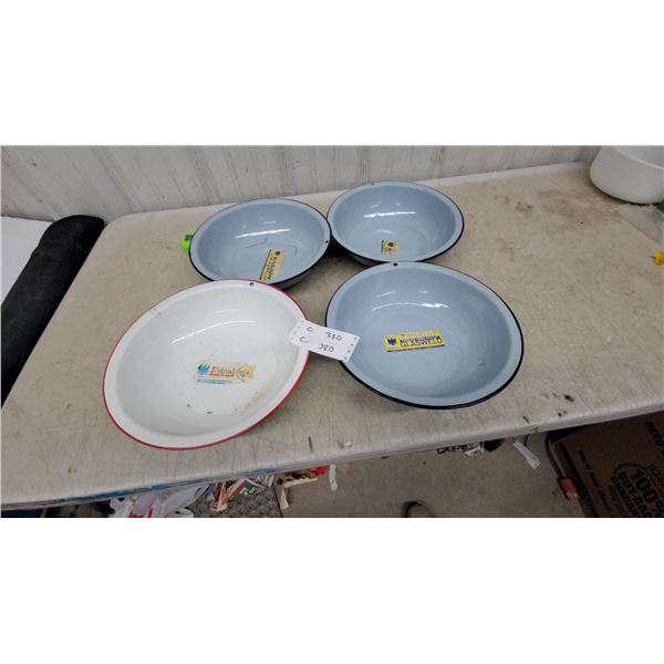Federal Glasweld Porcelain Enamel-On-Steel Basins (4) - Gray & White with Colored Rims Kinda N.O.S.