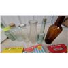 Image 2 : Vintage Soda Bottle Carriers (Coca-Cola, Pepsi, Hires, Drewrys) with Assorted Antique Glass Bottles