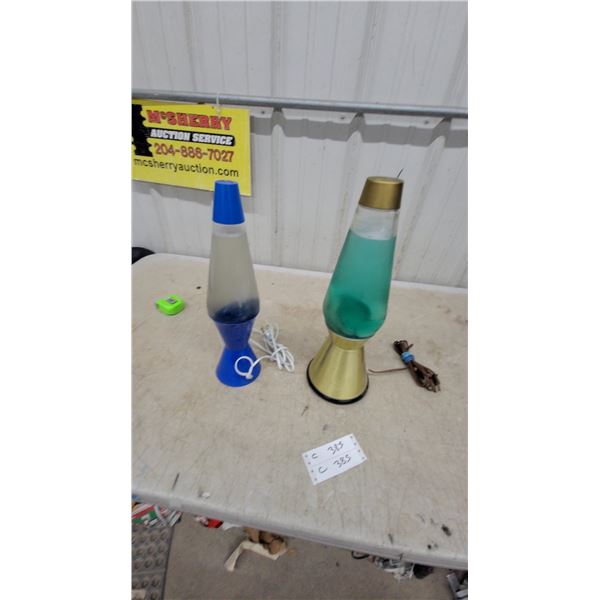 Pair of Lava Lamps - Blue/Grey and Gold/Green/Teal