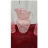 Image 2 : Vintage Spaghetti String Glass Pitcher Set with 3 Tumblers, Red/White Drizzle Pattern