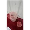 Image 3 : Vintage Spaghetti String Glass Pitcher Set with 3 Tumblers, Red/White Drizzle Pattern