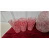 Image 4 : Vintage Spaghetti String Glass Pitcher Set with 3 Tumblers, Red/White Drizzle Pattern