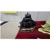 Image 2 : Pair of Ceramic Sailing Ship Tv Lamps with Gold Trim Accents, One Black and One Pale Green Vintage