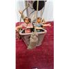 Image 2 : Decorative Hot Air Balloon Figurine with Passengers in Wicker Basket, Orange/Yellow Striped Design