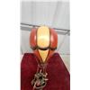 Image 4 : Decorative Hot Air Balloon Figurine with Passengers in Wicker Basket, Orange/Yellow Striped Design