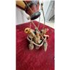 Image 5 : Decorative Hot Air Balloon Figurine with Passengers in Wicker Basket, Orange/Yellow Striped Design