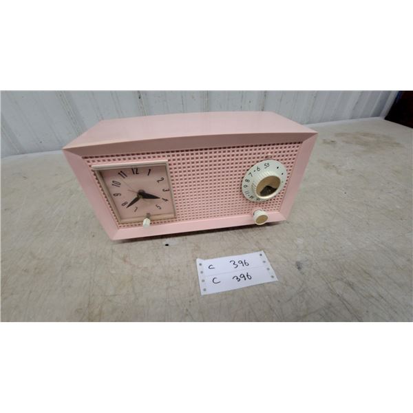 Vintage Pink Am Clock Radio with Analog Dial Tuning, Circa 1950s-60s