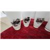 Image 4 : Set of 7 Vintage Milk Glass Tumblers with Antique Automobile Designs, Gold Rim Accents