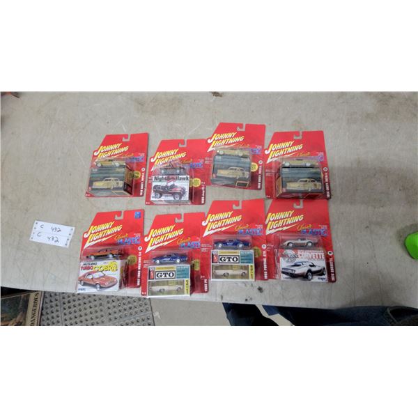 Johnny Lightning Classic Plastic Diecast Cars Lot of 8 - Impala, GTO, Corvette, Mustang, Jeep CJ-5