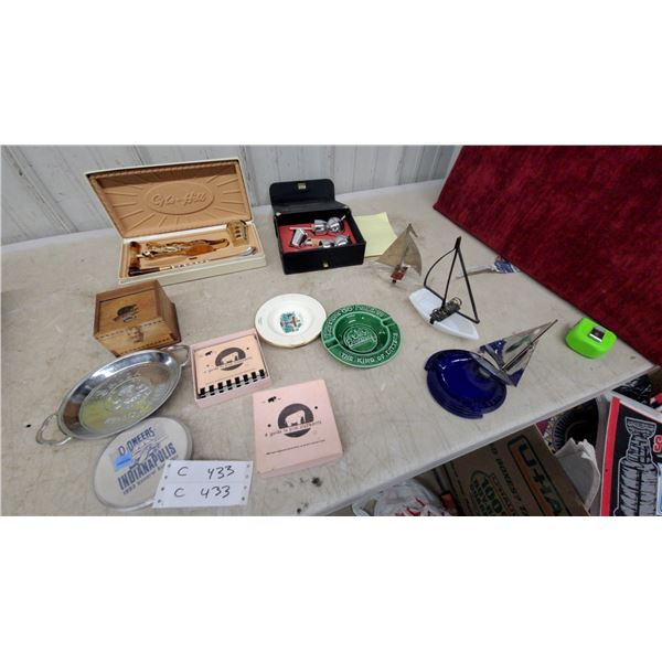 Glo-Hill Bar Set, Measure-Maid Cocktail Set, Sauza Tequila Tray, Ashtrays, Pink Elephants Guides