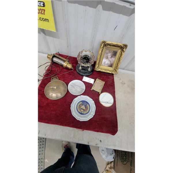 Majak 11-jewel USSR Crystal Clock, Brass Wall Clock, R22R Military Plate, Frames & Mirror Lot
