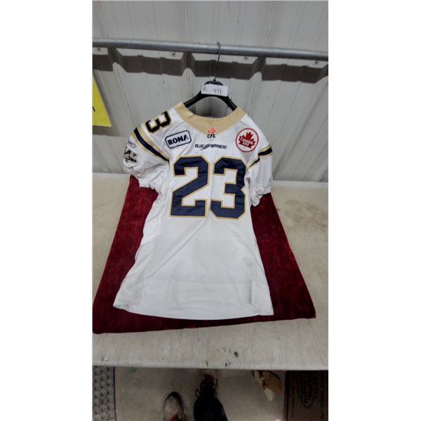 Reebok CFL Winnipeg Blue Bombers #23 Hefney Game Jersey, Size 44, 2008 Season