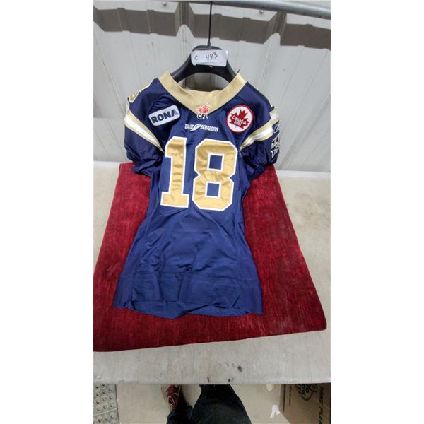 Winnipeg Blue Bombers CFL #18 Reebok Football Jersey Size 44 2008 Game Worn