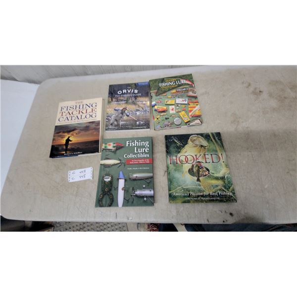 Collection of 5 Fishing Books: Tackle Catalog, Lure Collectibles, Orvis Fly-Fishing Guide, Hooked!