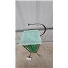 Image 2 : Mid-Century Modern Brass Wire Frame Ashtray Stand with Green Fiberglass Insert and Ceramic Ashtray
