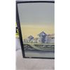 Image 3 : Framed Painting of a Fortified Coastal Town with Stone Towers and Walls, Black Frame 27 x 48"