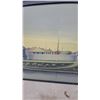 Image 4 : Framed Painting of a Fortified Coastal Town with Stone Towers and Walls, Black Frame 27 x 48"