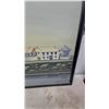 Image 6 : Framed Painting of a Fortified Coastal Town with Stone Towers and Walls, Black Frame 27 x 48"