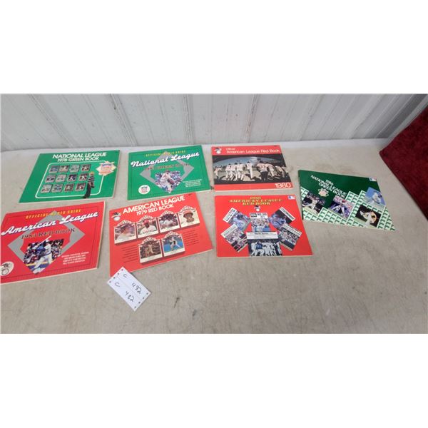 Collection of 7 MLB Official Media Guides - American League Red Books & National League Green Books