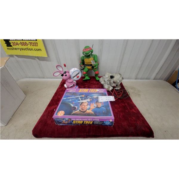 Star Trek 300pc Puzzle, Energizer Bunny Bank Figure, TMNT Raphael Figure 1989, Plush Dog Toy with