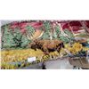 Image 2 : Vintage Velvet Wall Tapestry Featuring Moose in Forest Landscape with Decorative Border & Fring 42