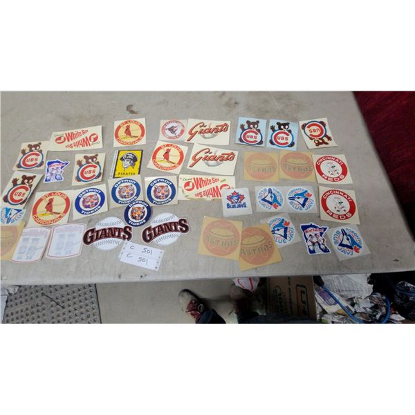 Vintage MLB Baseball Team Logo Decals/Stickers Collection - Various Teams, Approx. 40 and More