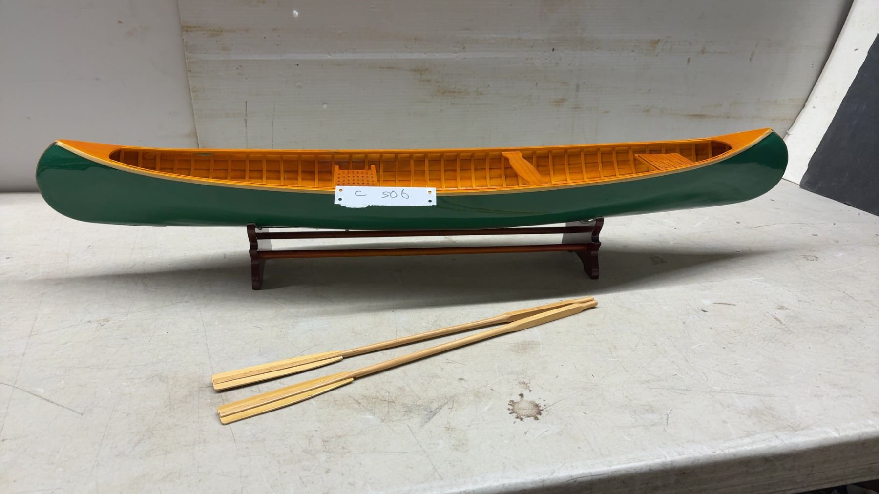 Peterborough Wooden Canoe Model with Display Stand and Two Paddles ...