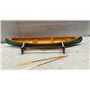 Image 11 : Peterborough Wooden Canoe Model with Display Stand and Two Paddles, Green Hull, Natural Interior