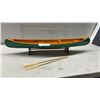 Image 1 : Peterborough Wooden Canoe Model with Display Stand and Two Paddles, Green Hull, Natural Interior