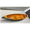 Image 2 : Peterborough Wooden Canoe Model with Display Stand and Two Paddles, Green Hull, Natural Interior