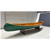 Image 3 : Peterborough Wooden Canoe Model with Display Stand and Two Paddles, Green Hull, Natural Interior