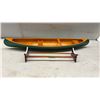Image 4 : Peterborough Wooden Canoe Model with Display Stand and Two Paddles, Green Hull, Natural Interior