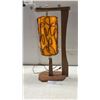 Image 1 : Mid-Century Modern Wooden Table Lamp with Orange Fiberglass Cylindrical Shade 25" High