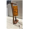 Image 2 : Mid-Century Modern Wooden Table Lamp with Orange Fiberglass Cylindrical Shade 25" High