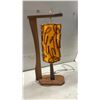 Image 6 : Mid-Century Modern Wooden Table Lamp with Orange Fiberglass Cylindrical Shade 25" High