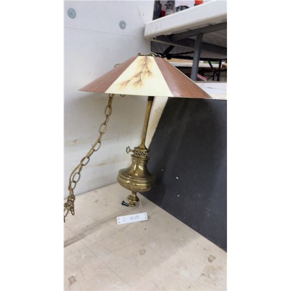Brass Hanging Pendant Light with Wheat Design Shade and Chain, Pull Switch