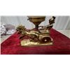 Image 2 : Art Deco Roman Chariot Figural Table Lamp with Frosted Glass Globe Shade, Brass