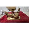 Image 4 : Art Deco Roman Chariot Figural Table Lamp with Frosted Glass Globe Shade, Brass