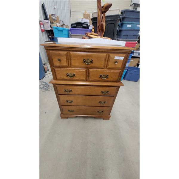 Vilas Maple Wood Chest-On-Chest Dresser with Brass Bail Pulls, 5 Drawers, Colonial Style 46 x 35 x