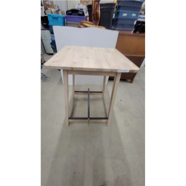 Unfinished Wood Pub/Bar Height Table with Metal Footrest Cross Bars 40 x 29 x 29"