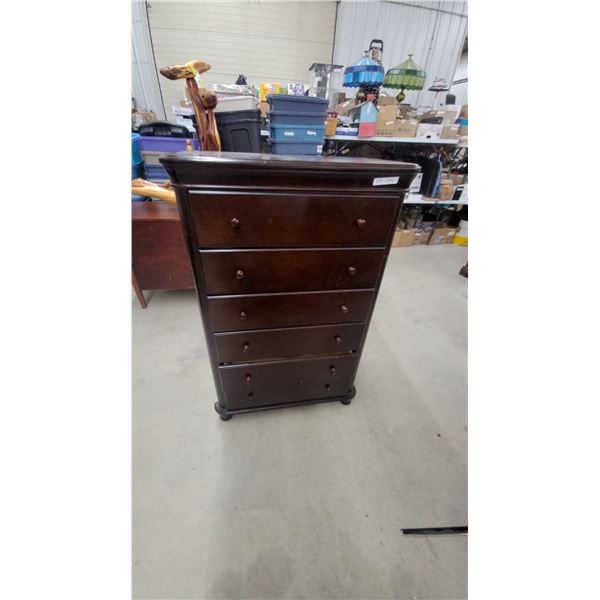 Dark Wood 5-drawer Chest of Drawers with Round Knobs and Bun Feet 54 x 19 x 35"