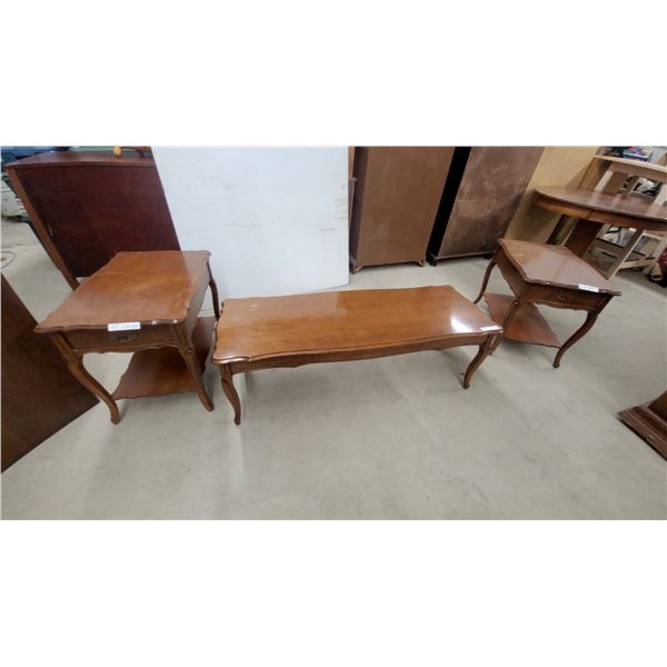 French Provincial Style 3-Piece Coffee Table 16 x 18 x 49" Set with Two End Tables,21 x 18 x 28"