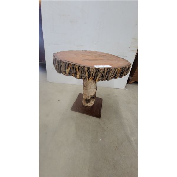 Rustic Live Edge Wood Slice Side Table with Birch Log Pedestal Base 20 x 21"