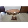 Image 3 : Rustic Live Edge Wood Slice Side Table with Birch Log Pedestal Base 20 x 21"