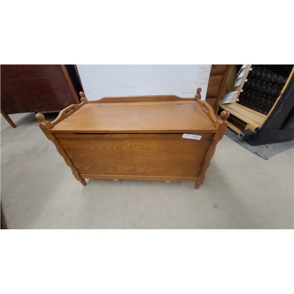 Maple Wood Toy Chest/Blanket Box with Hinged Lid, Ball Finials, and Cutout Handles 21 x 35 x 17"