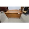 Image 1 : Maple Wood Toy Chest/Blanket Box with Hinged Lid, Ball Finials, and Cutout Handles 21 x 35 x 17"