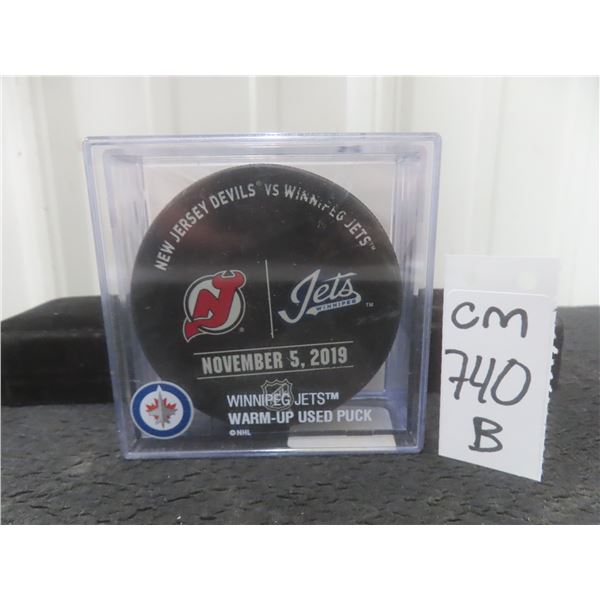 Official Winnipeg Jets vs New Jersey Devils Warm Up Puck