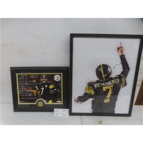Two Framed Ben Roethlisberger Prints, 16x13" and 17x21"