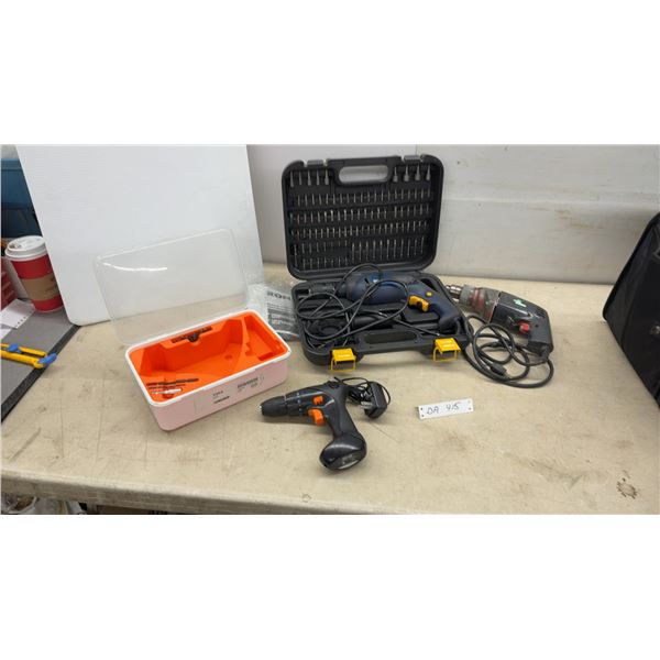 2 Power Tools: RONA 2001518 3/8" Drill 6A with Bit Set, Cordless Screwdriver & Hammer Drill